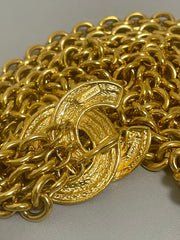 Vintage CHANEL gold chain belt with triple layer chains and two large matelasse CC mark charms. Gorgeous belt. 41.7"/106cm. 070527ac4