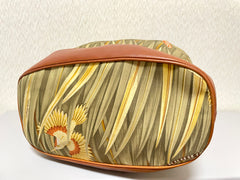 Vintage Salvatore Ferragamo bird and dragonfly print brown leather hobo shoulder bag with drawstrings. Tropical bag. 070520ac5