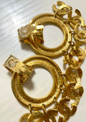 1990s. Vintage CHANEL Gold tone extra large hoop dangle earrings with dangling mini CC mark motifs. Must have gorgeous jewelry. 070617ac1