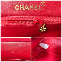Vintage Chanel lipstick red wool jersey shoulder bag with turn lock cc closure. Kiss lock closure bag. 060810r2