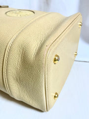 Vintage Gianni Versace cream yellow vanity large purse with golden logo charms. Perfect gift idea. Lady Gaga style. 041205ac2