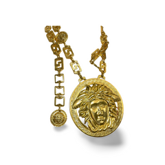 90s Vintage Gianni Versace Runway necklace with extra large Medusa face pendant top. Can be worn as a belt as well. Must have masterpiece. 061109y1