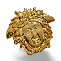 Vintage Gianni Versace gold medusa head face brooch. Can be hat, jacket pin. Great gift idea. 070906m1