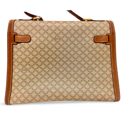 Vintage Celine cream beige triomphe macadam pattern handbag with brown leather trimmings. Classic purse from 90s Celine. 071104ac2