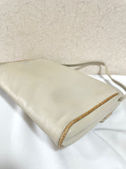 Vintage Celine ivory beige and brown lizard embossed leather combo shoulder bag, clutch purse with golden logo. Celine Sport. 041015