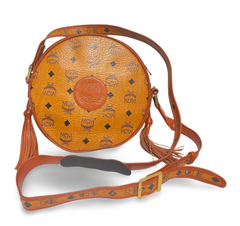 Vintage MCM brown monogram round Suzy Wong shoulder bag with brown leather trimmings. Designed by Michael Cromer. Unisex. 070304ac1