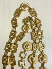 90s Vintage Gianni Versace Runway necklace with extra large Medusa face pendant top. Can be worn as a belt as well. Must have masterpiece. 070818y1
