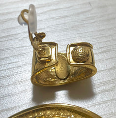 1990s. Vintage CHANEL Gold tone extra large hoop dangle earrings with dangling mini CC mark motifs. Must have gorgeous jewelry. 070617ac1