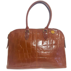 Vintage Mulberry croc embossed brown leather large tote bag in oval shape. Masterpiece back in the era. Roger Saul era. 071030y1