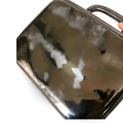 Vintage CHANEL Black Patent Enamel Vanity Bag — Lunchbox Shape Shoulder Bag with Large CC Stitch Motif — 080116re1