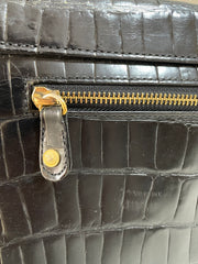 Vintage Gianni Versace black croc embossed leather handbag with Medallion Sunburst charms. Gorgeous masterpiece. 061104y1