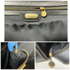 Vintage FENDI classic pecan stripe pattern large shopper tote bag with black leather handles. Daily use purse for Unisex. 060810r33