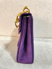 Vintage Salvatore Ferragamo purple suede leather party purse with golden large chain handle. 061217ac1