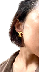 Vintage CHANEL golden turn lock CC earrings. Very classic and popular jewelry. Coco mark earrings. 060810y3