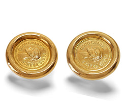 Vintage CHANEL golden round earrings with mademoiselle face and logo. Gorgeous jewlery. 061029ac1