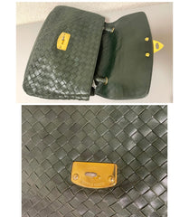 Vintage Bottega Veneta dark green intrecciato woven leather handbag. Rare masterpiece. 070324ac
