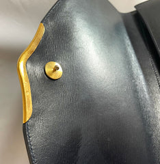 Vintage Cartier navy oval shape shoulder bag with blue stone and golden frame flap. Classic purse from Sapphire line. 050919ac1