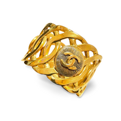 Vintage Chanel golden nice and heavy bangle with sunburst CC mark motif. Must have gorgeous jewelry. 051212ac1