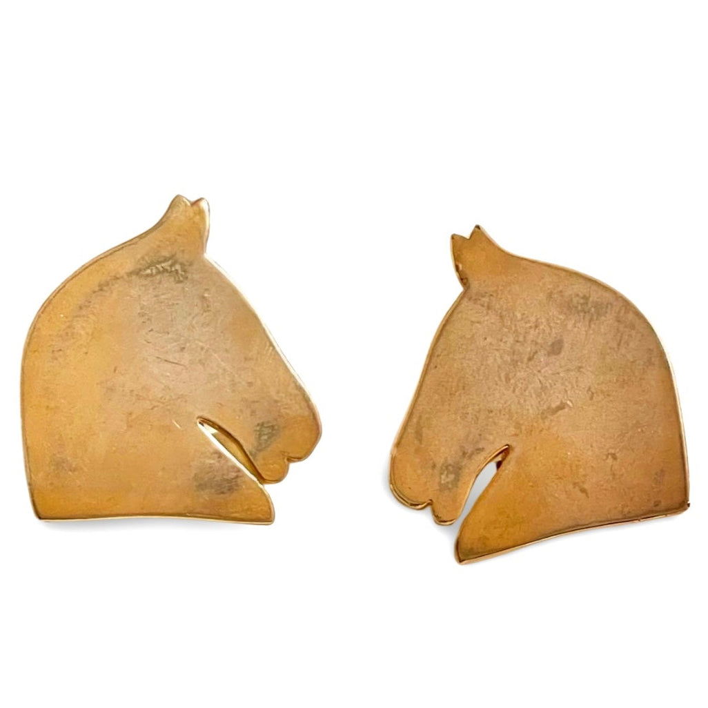 Vintage HERMES gold tone horse earrings. Fun and unique jewel piece from Bijouterie Fantaisie collection. 050618ya