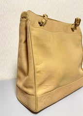 Vintage CHANEL brown beige caviar leather chain tote bag, shoulder purse with CC stitch marks. Classic and daily use bag. 070429re