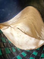 Vintage Bottega Veneta intrecciato navy and green woven lamb leather shoulder bag. 070203ys1