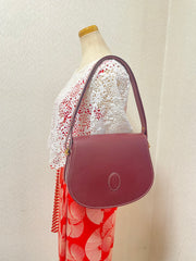 Vintage Cartier wine, bordeaux leather shoulder bag with embossed logo, purse from must de Cartier collection. Great daily bag. 070128ac3