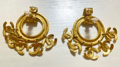 1990s. Vintage CHANEL Gold tone extra large hoop dangle earrings with dangling mini CC mark motifs. Must have gorgeous jewelry. 070617ac1