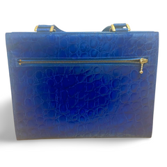 Vintage VERSACE croc embossed blue leather handbag with gold tone buckle motif. Avant Garde Lady gaga style. 070527ac3