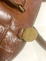 Vintage Mulberry croc embossed brown leather large tote bag in oval shape. Masterpiece back in the era. Roger Saul era. 071030y1