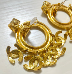 1990s. Vintage CHANEL Gold tone extra large hoop dangle earrings with dangling mini CC mark motifs. Must have gorgeous jewelry. 070617ac1