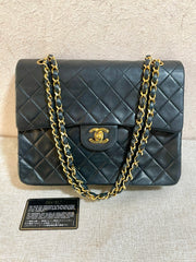 Vintage CHANEL black lambskin classic 2.55 double flap shoulder purse with golden chain straps. Make you even more chic. 061203ac1