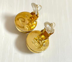 Vintage Celine small round faux pearl earrings with golden frame. Classic jewelry piece back in the era. 0409202