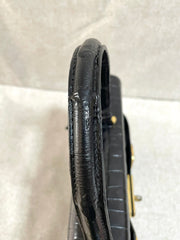 Vintage Gianni Versace black croc embossed leather handbag with Medallion Sunburst charms. Gorgeous masterpiece. 061104y1