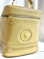 Vintage Gianni Versace cream yellow vanity large purse with golden logo charms. Perfect gift idea. Lady Gaga style. 041205ac2