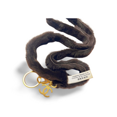 Vintage Chanel brown rabbit fur key strap, keyring with golden CC mark motif. Must have Chanel accessory. Great gift. 070107ac5