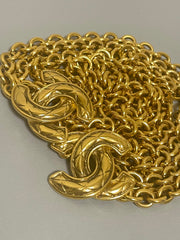 Vintage CHANEL gold chain belt with triple layer chains and two large matelasse CC mark charms. Gorgeous belt. 41.7"/106cm. 070527ac4