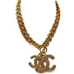 Vintage CHANEL heavy chain necklace with large and small woven design CC mark pendant top. Gorgeous masterpiece jewelry. 070107ac2