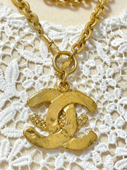 Vintage CHANEL heavy chain necklace with large and small woven design CC mark pendant top. Gorgeous masterpiece jewelry. 070107ac2