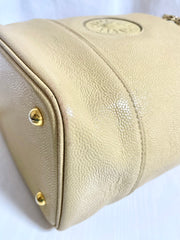 Vintage Gianni Versace cream yellow vanity large purse with golden logo charms. Perfect gift idea. Lady Gaga style. 041205ac2