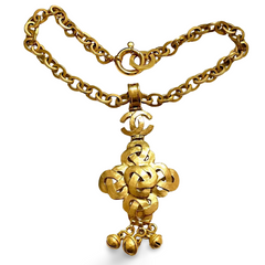 MINT. Vintage Chanel thick chain statement necklace with knot and CC mark pendant top and bells. Gorgeous masterpiece. 061224ac3