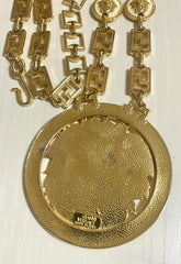 90s Vintage Gianni Versace Runway necklace with extra large Medusa face pendant top. Can be worn as a belt as well. Must have masterpiece. 070818y1