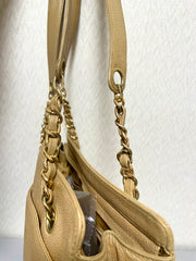 Vintage CHANEL brown beige caviar leather chain tote bag, shoulder purse with CC stitch marks. Classic and daily use bag. 070429re