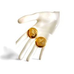 Vintage HERMES gold tone round earrings with Pegasus. 3cm width. Fabulous jewelry piece back in the old era. 050610ya