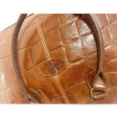 Vintage Mulberry croc embossed brown leather large tote bag in oval shape. Masterpiece back in the era. Roger Saul era. 071030y1