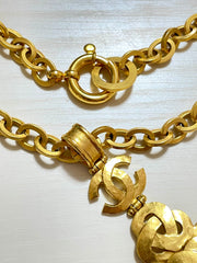 MINT. Vintage Chanel thick chain statement necklace with knot and CC mark pendant top and bells. Gorgeous masterpiece. 061224ac3