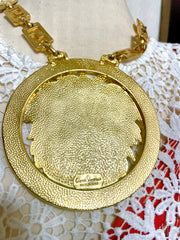90s Vintage Gianni Versace Runway necklace with extra large Medusa face pendant top. Can be worn as a belt as well. Must have masterpiece. 061109y1