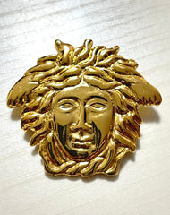 Vintage Gianni Versace gold medusa head face brooch. Can be hat, jacket pin. Great gift idea. 070906m1
