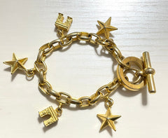 Vintage Celine chain bracelet with Triomphe and star charms. One-of-a-kind Celine jewelry. 061224ac1