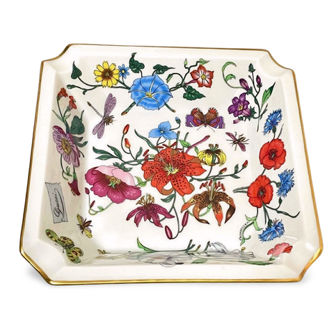 1980's vintage Gucci ceramic flower and butterflies plate, porcelain ashtray. Rarest masterpieces from Gucci and BERNARDAUD LIMOGES. Accornero Collection. 070301y1