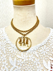 Vintage CHANEL golden long chain necklace with round logo letter dangling pendant top. Rare and adorable jewelry. 070204ac1